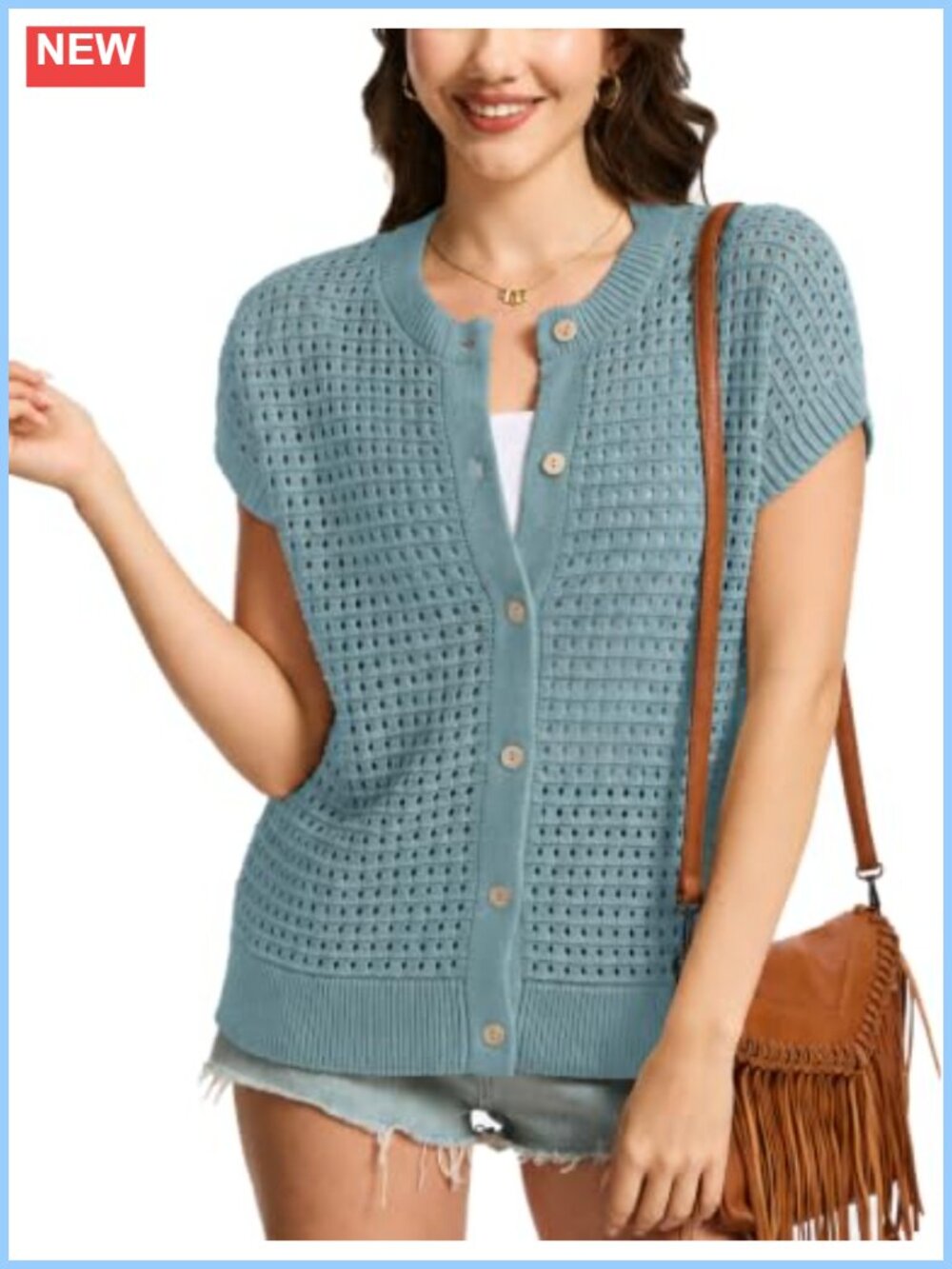 Crochet Cap Sleeve Sweater Vest Button Down Cardigan